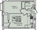 2-к. квартира, 37&nbsp;м²