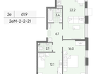2-к. квартира, 61&nbsp;м²