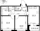2-к. квартира, 52&nbsp;м²