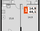 1-к. квартира, 44&nbsp;м²