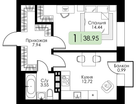1-к. квартира, 38 м²