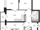 3-к. квартира, 74 м²