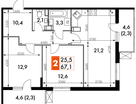 2-к. квартира, 66&nbsp;м²