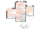 2-к. квартира, 63 м²