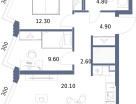 2-к. квартира, 54&nbsp;м²