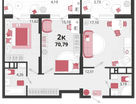 2-к. квартира, 70&nbsp;м²
