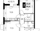 2-к. квартира, 54&nbsp;м²