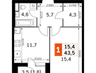 1-к. квартира, 41&nbsp;м²