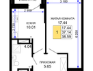 1-комнатная квартира, 38&nbsp;м²