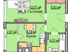 1-к. квартира, 36,5&nbsp;м²