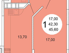 1-к. квартира, 42&nbsp;м²