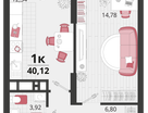 1-к. квартира, 40&nbsp;м²