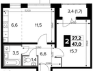 2-к. квартира, 47&nbsp;м²
