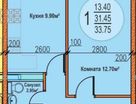 1-к. квартира, 31,5 м²