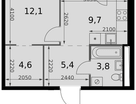 1-к. квартира, 37&nbsp;м²