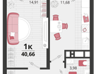 1-к. квартира, 40 м²