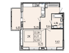Студия, 52 м²
