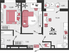 2-к. квартира, 63 м²