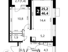 2-к. квартира, 46&nbsp;м²