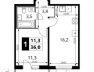 1-к. квартира, 36&nbsp;м²