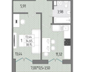1-к. квартира, 38,1&nbsp;м²