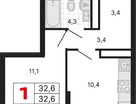 1-к. квартира, 32&nbsp;м²