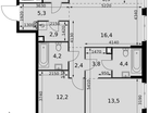 3-к. квартира, 74 м²
