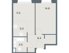 2-к. квартира, 44 м²