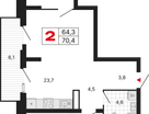 2-к. квартира, 70&nbsp;м²