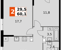 2-к. квартира, 60&nbsp;м²