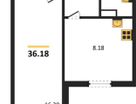 1-к. квартира, 36&nbsp;м²