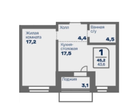 2-к. квартира, 45&nbsp;м²