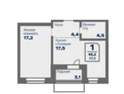 2-к. квартира, 45&nbsp;м²