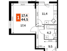 1-к. квартира, 43&nbsp;м²