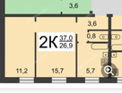 2-к. квартира, 37&nbsp;м²