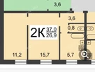 2-к. квартира, 37&nbsp;м²