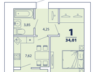 1-к. квартира, 34&nbsp;м²