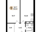 1-к. квартира, 46&nbsp;м²
