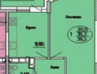 1-к. квартира, 39,5 м²
