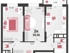 2-к. квартира, 59 м²