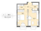 1-к. квартира, 38&nbsp;м²