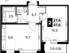 2-к. квартира, 47&nbsp;м²