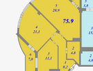 2-к. квартира, 76,1 м²