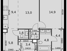 2-к. квартира, 58 м²