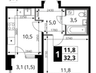 1-к. квартира, 32&nbsp;м²