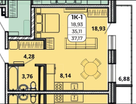 1-к. квартира, 37,2&nbsp;м²