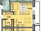 1-к. квартира, 37,2 м²