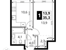 1-к. квартира, 35&nbsp;м²