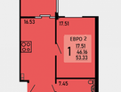 1-к. квартира, 53,3&nbsp;м²