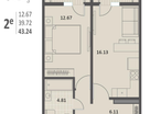 1-к. квартира, 43&nbsp;м²
